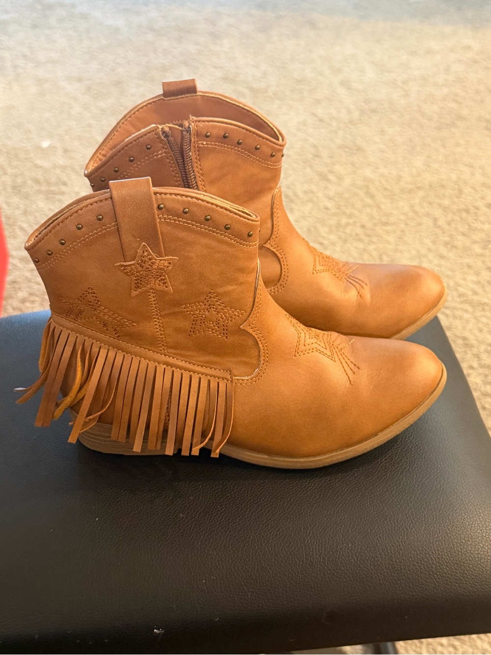 Dream Pairs Kids Fringe Star Western Boots in Tan Youth Size 3